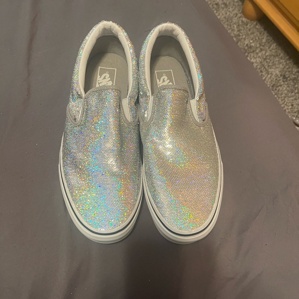 Vans Silver Glitter Slip-On Sneakers